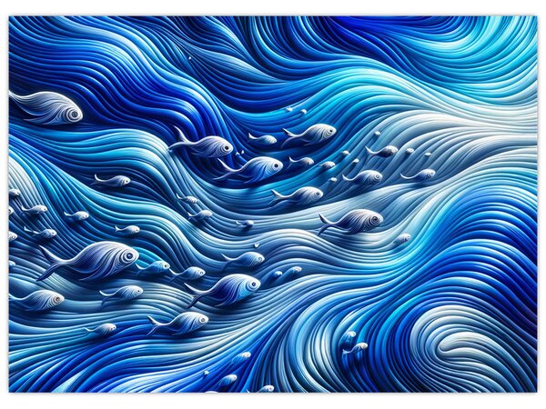 Obraz - Ryby ve vlnách (70x50 cm)