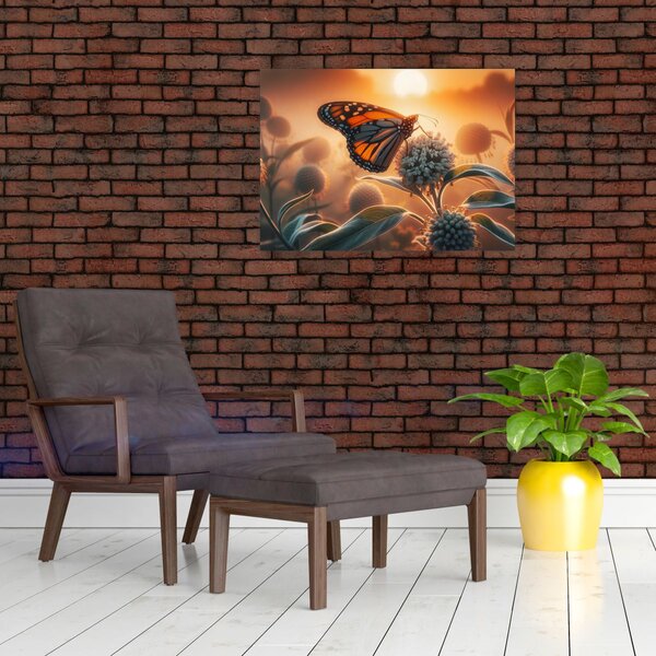 Obraz - Motýl v zapadajícím slunci (70x50 cm)