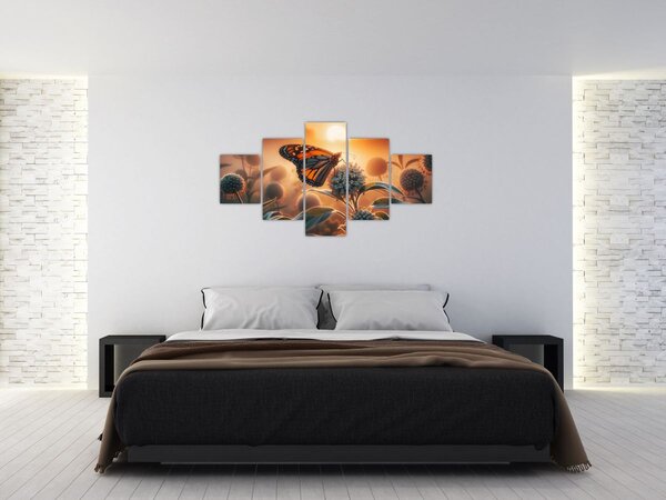 Obraz - Motýl v zapadajícím slunci (125x70 cm)