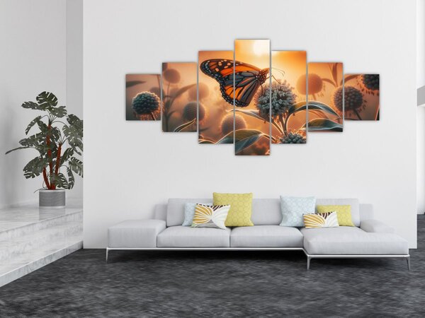 Obraz - Motýl v zapadajícím slunci (210x100 cm)