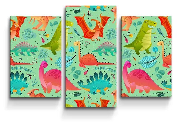Sablio Obraz - 3-dílný Dinosauři v trávě - 75x50 cm