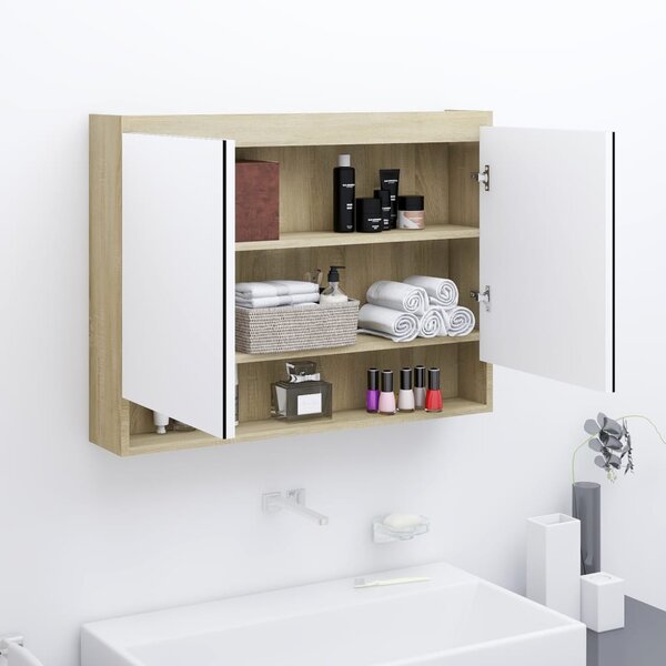 Koupelnová skříňka se zrcadlem 80 x 15 x 60 cm MDF bílá a dub