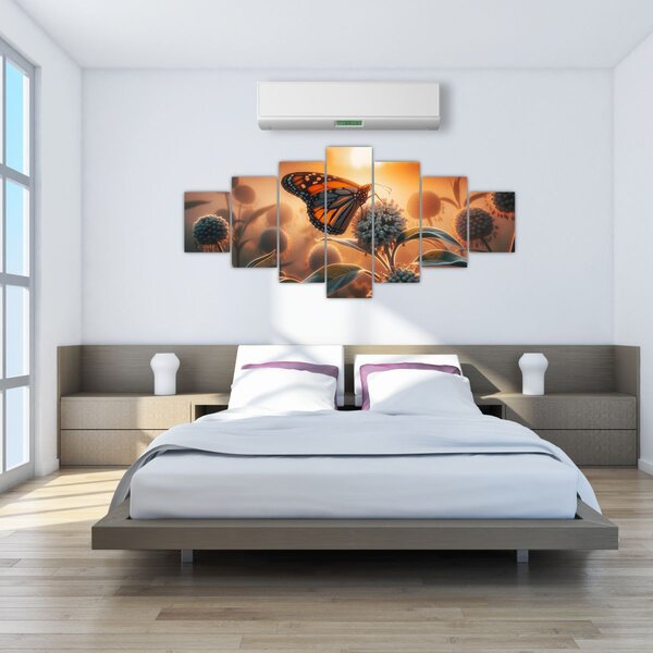 Obraz - Motýl v zapadajícím slunci (210x100 cm)