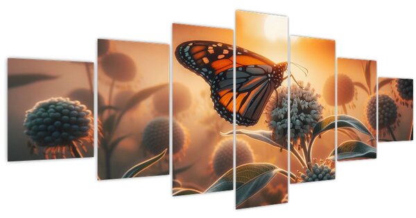 Obraz - Motýl v zapadajícím slunci (210x100 cm)