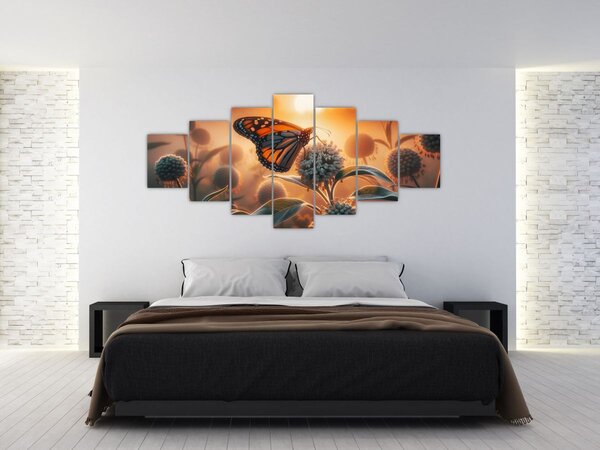 Obraz - Motýl v zapadajícím slunci (210x100 cm)