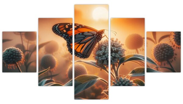 Obraz - Motýl v zapadajícím slunci (125x70 cm)
