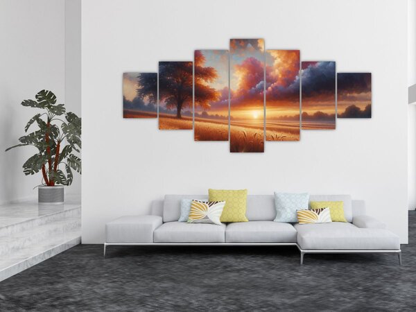 Obraz - Západ slunce v poli (210x100 cm)