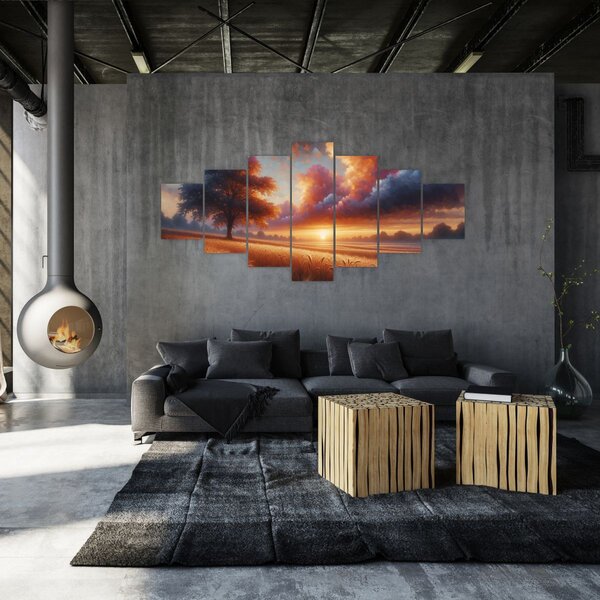 Obraz - Západ slunce v poli (210x100 cm)