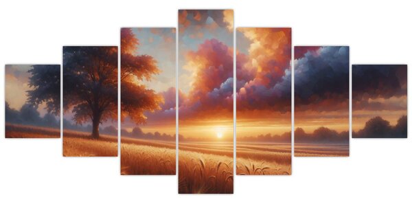Obraz - Západ slunce v poli (210x100 cm)