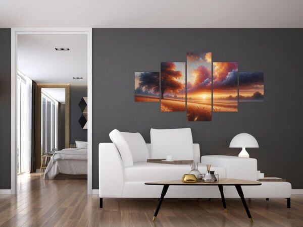 Obraz - Západ slunce v poli (125x70 cm)