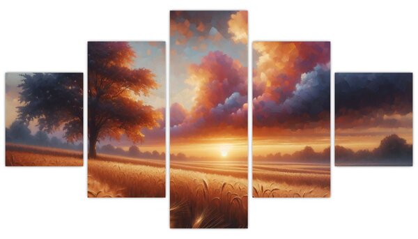 Obraz - Západ slunce v poli (125x70 cm)
