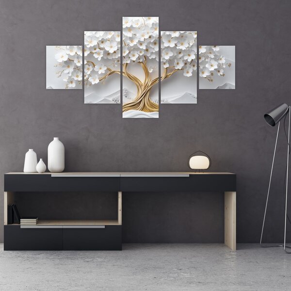 Obraz - 3D elegantní strom života plný květů (125x70 cm)