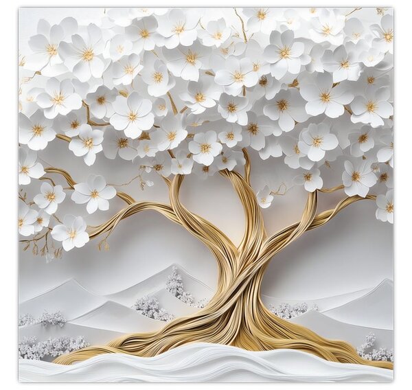Obraz - 3D elegantní strom života plný květů (30x30 cm)