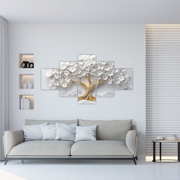Obraz - 3D elegantní strom života plný květů (125x70 cm)