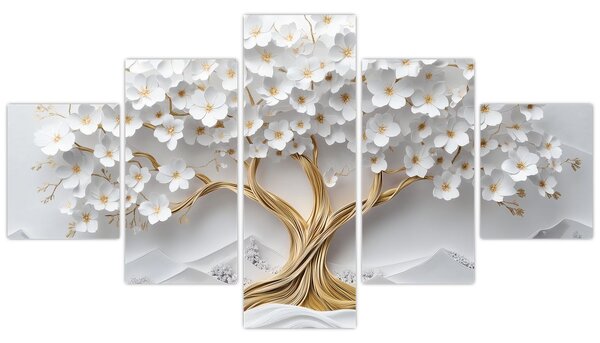 Obraz - 3D elegantní strom života plný květů (125x70 cm)