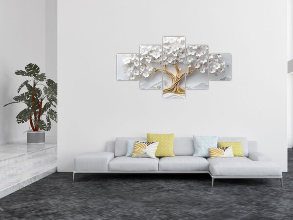 Obraz - 3D elegantní strom života plný květů (125x70 cm)