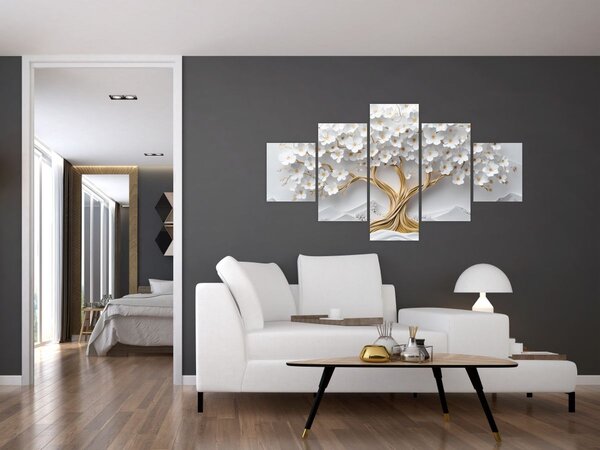 Obraz - 3D elegantní strom života plný květů (125x70 cm)