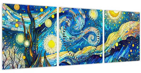 Obraz - Mozaika hvězdné noci (s hodinami) (90x30 cm)