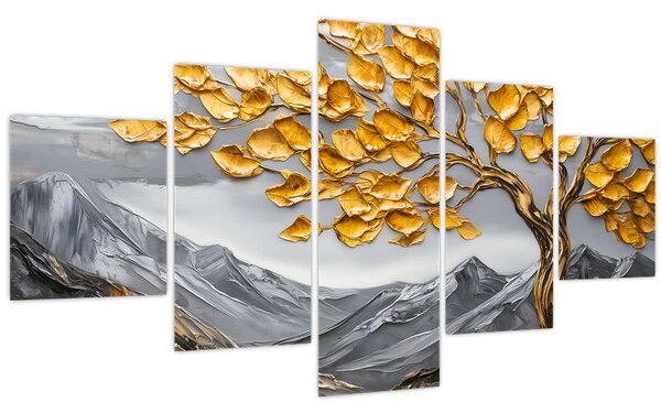 Obraz - Strom se zlatými listy (125x70 cm)