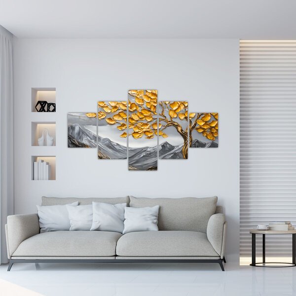 Obraz - Strom se zlatými listy (125x70 cm)
