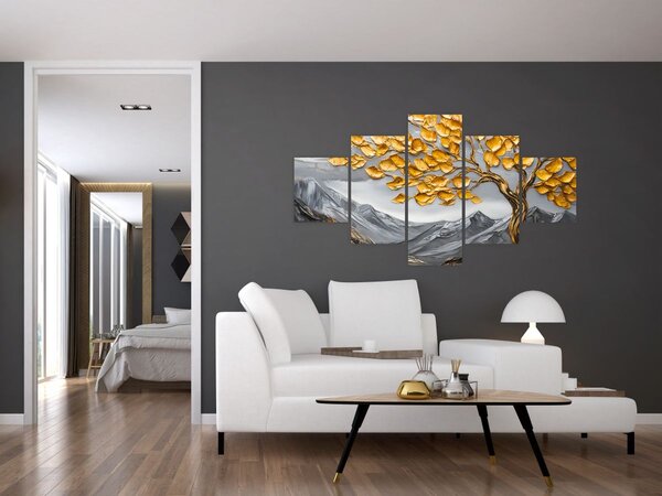 Obraz - Strom se zlatými listy (125x70 cm)
