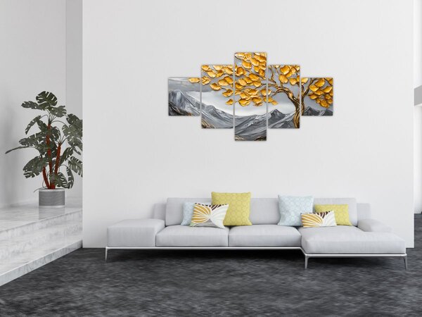 Obraz - Strom se zlatými listy (125x70 cm)