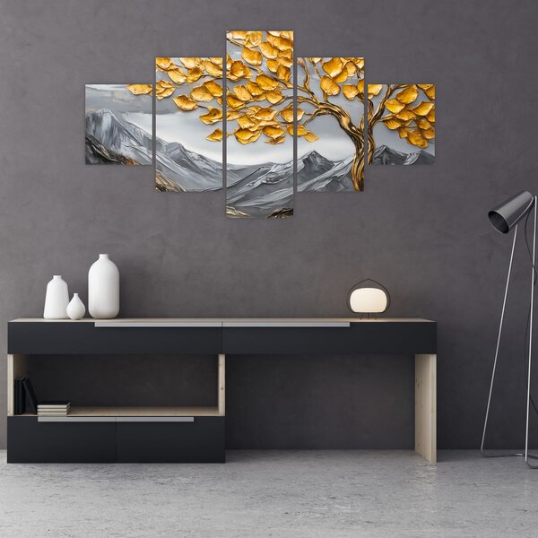 Obraz - Strom se zlatými listy (125x70 cm)