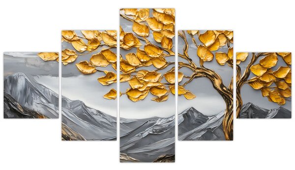 Obraz - Strom se zlatými listy (125x70 cm)