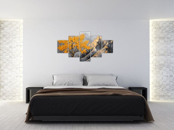 Obraz - Zlatý strom v horách (125x70 cm)