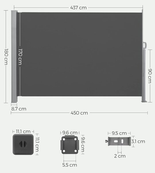 SONGMICS Boční markýza Orrine 180x450 cm antracit