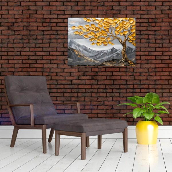 Obraz - Strom se zlatými listy (70x50 cm)