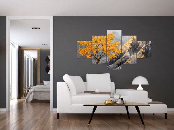Obraz - Zlatý strom v horách (125x70 cm)