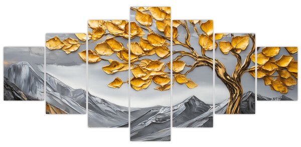 Obraz - Strom se zlatými listy (210x100 cm)