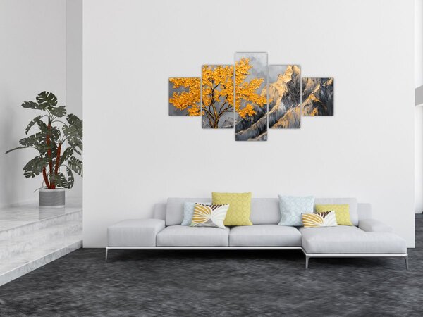 Obraz - Zlatý strom v horách (125x70 cm)
