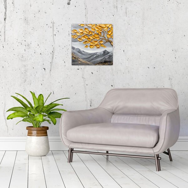 Obraz - Strom se zlatými listy (30x30 cm)