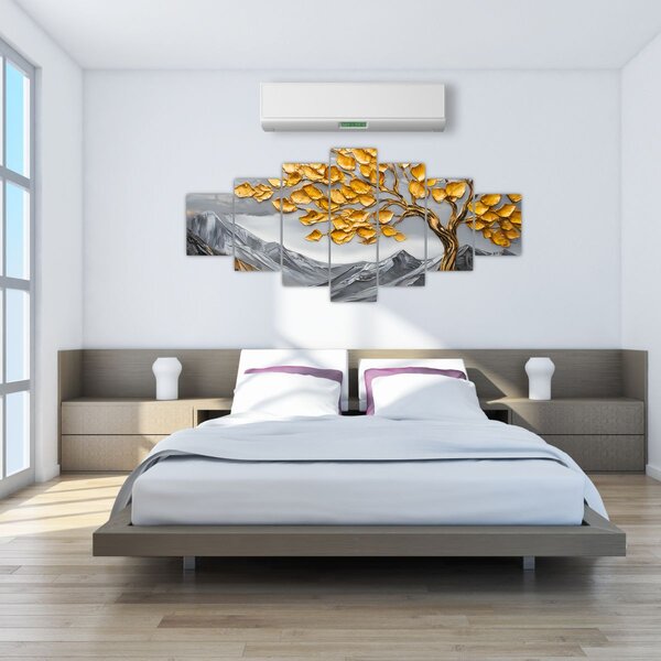 Obraz - Strom se zlatými listy (210x100 cm)