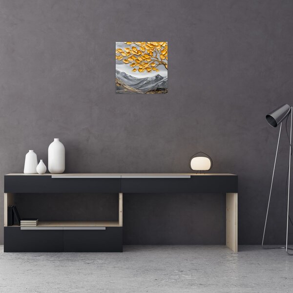 Obraz - Strom se zlatými listy (30x30 cm)