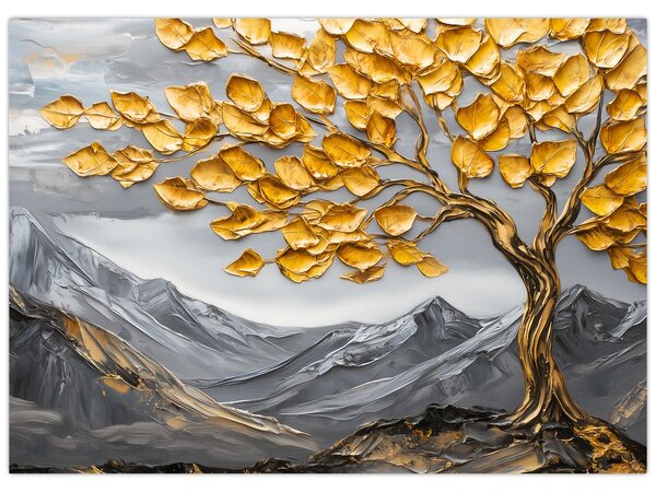 Obraz - Strom se zlatými listy (70x50 cm)