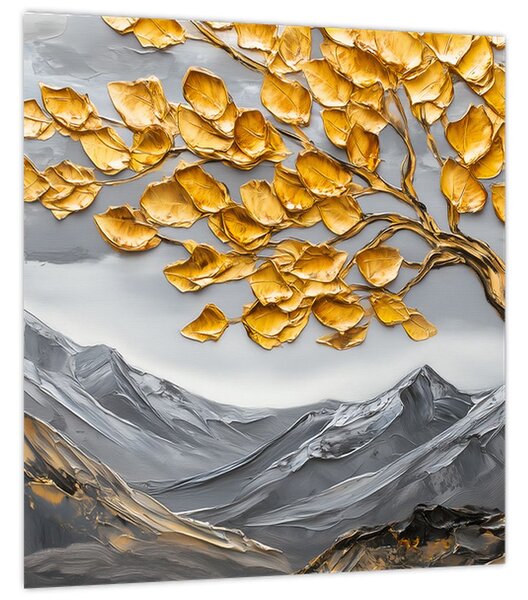 Obraz - Strom se zlatými listy (30x30 cm)