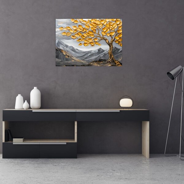 Obraz - Strom se zlatými listy (70x50 cm)