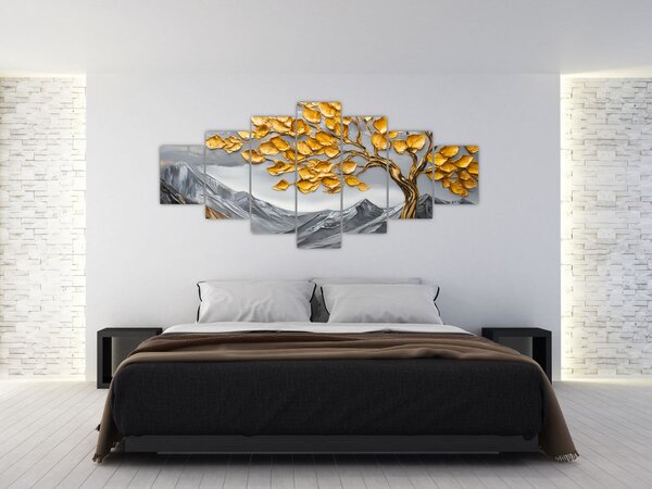 Obraz - Strom se zlatými listy (210x100 cm)
