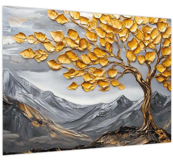Obraz - Strom se zlatými listy (70x50 cm)