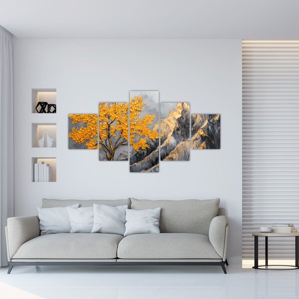 Obraz - Zlatý strom v horách (125x70 cm)