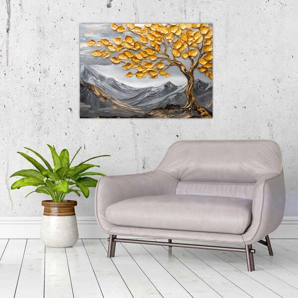 Obraz - Strom se zlatými listy (70x50 cm)