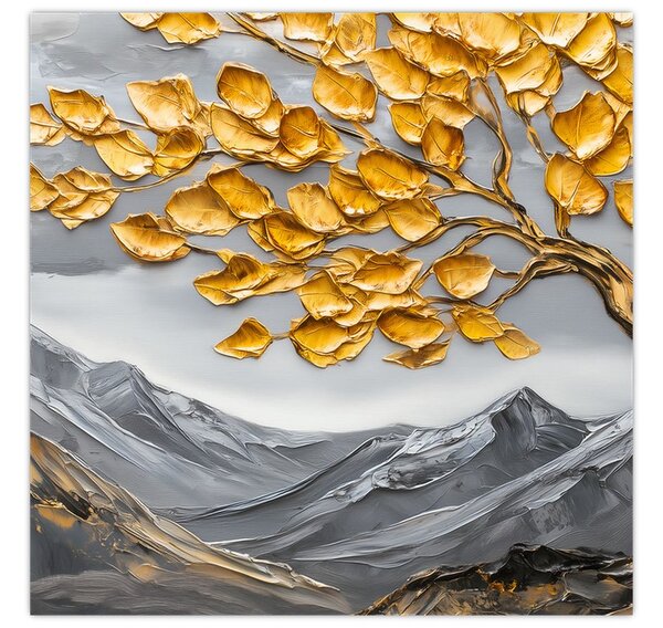 Obraz - Strom se zlatými listy (30x30 cm)