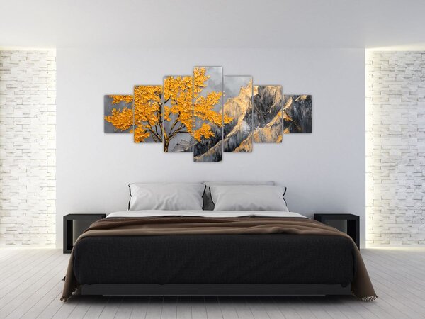 Obraz - Zlatý strom v horách (210x100 cm)