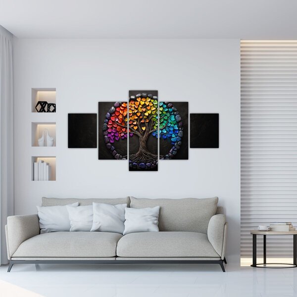 Obraz - Strom plný barevných srdcí (125x70 cm)