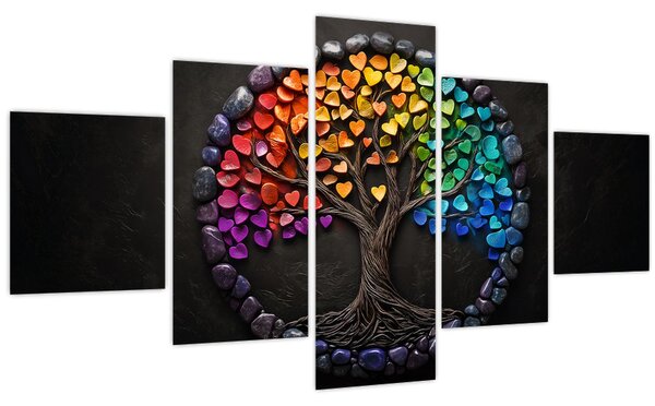 Obraz - Strom plný barevných srdcí (125x70 cm)