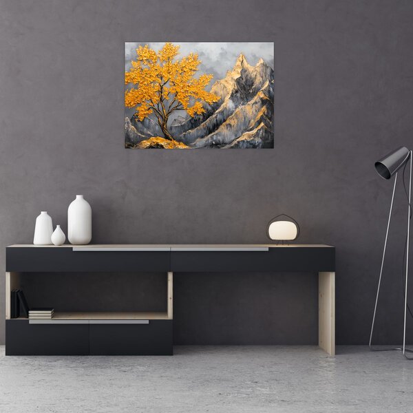 Obraz - Zlatý strom v horách (70x50 cm)