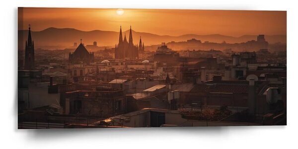 Sablio Obraz Barcelona Night Skyline - 110x50 cm